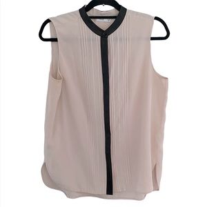 Vince Silk Sleeveless Tunic with Faux Leather Trim in Pale Pink